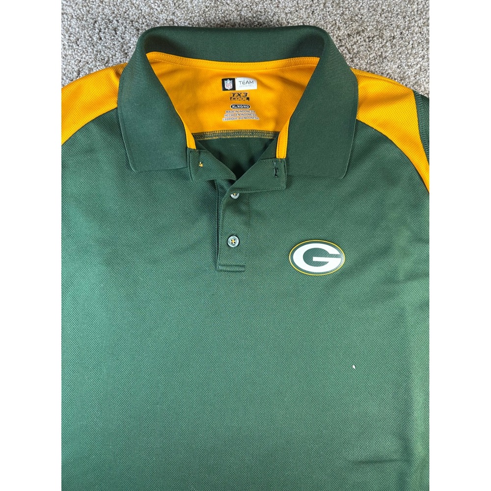 NFL Team Apparel Green Bay Packers Polo Shirt Mens XL Green Gold TX3 Cool Logo
